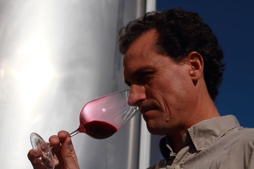Félix probando mosto de bobal
